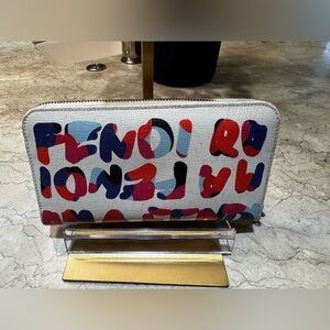 FENDI Vitello Elite Graffiti RARE Zip around wallet